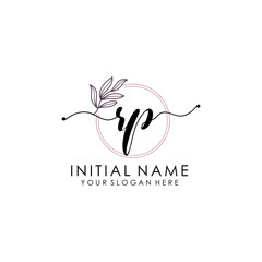 RP Luxury initial handwriting logo with flower template, logo for beauty, fashion, wedding, photography