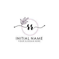 RR Luxury initial handwriting logo with flower template, logo for beauty, fashion, wedding, photography