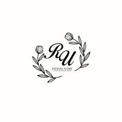 RU Initial letter handwriting and signature logo. Beauty vector initial logo .Fashion  boutique  floral and botanical