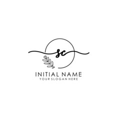 SC Luxury initial handwriting logo with flower template, logo for beauty, fashion, wedding, photography