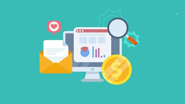 SEO optimization animation concept. SEO analytics and Content conceptual animation