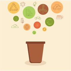 Ecology icon. Vector flat illustration of a container for waste recycling and garbage sorting. Protect nature. Save the planet. Ecology banner.