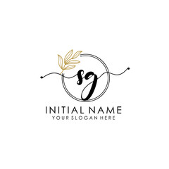SG Luxury initial handwriting logo with flower template, logo for beauty, fashion, wedding, photography