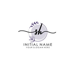 SH Luxury initial handwriting logo with flower template, logo for beauty, fashion, wedding, photography