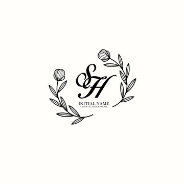 SH Initial letter handwriting and signature logo. Beauty vector initial logo .Fashion  boutique  floral and botanical