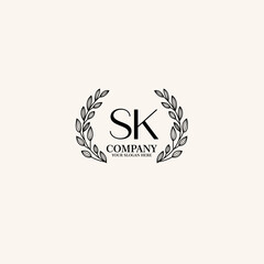 SK Beauty vector initial logo art handwriting logo of initial signature, wedding, fashion, jewelry, boutique, floral
