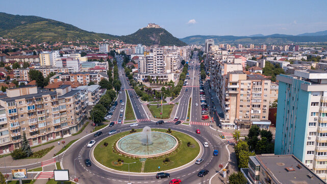 Aerial view of a square in the county of Hunedoara, Romania