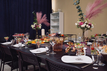 Delicacies and snacks at the buffet or banquet. Catering.