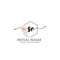 Obraz premium SB Luxury initial handwriting logo with flower template, logo for beauty, fashion, wedding, photography