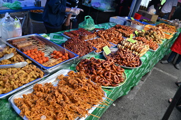 Kuching, Sarawak Malaysia - April 5th 2022:The Malay Ramadan Bazaar (Pasar Ramadan) in Malaysia, with lots of delicacies, under New Norm