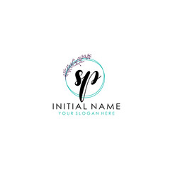 Obraz premium SP Initial letter handwriting and signature logo. Beauty vector initial logo .Fashion boutique floral and botanical