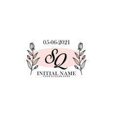 SQ Initial letter handwriting and signature logo. Beauty vector initial logo .Fashion  boutique  floral and botanical