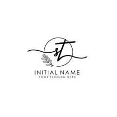 ST Luxury initial handwriting logo with flower template, logo for beauty, fashion, wedding, photography