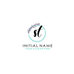 Fototapeta premium ST Initial letter handwriting and signature logo. Beauty vector initial logo .Fashion boutique floral and botanical