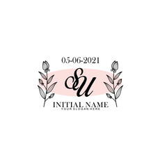 SU Initial letter handwriting and signature logo. Beauty vector initial logo .Fashion  boutique  floral and botanical