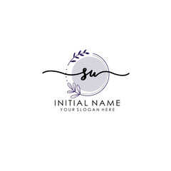 Obraz premium SU Luxury initial handwriting logo with flower template, logo for beauty, fashion, wedding, photography