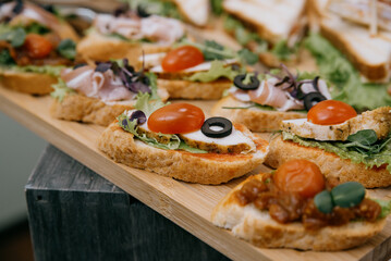 Delicacies and snacks at the buffet or banquet. Catering.