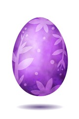 Purple Easter egg decorated with festive floral pattern, watercolored vector illustration. Holiday hand drawn object for Easter