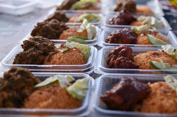 Kuching, Sarawak Malaysia - April 5th 2022:The Malay Ramadan Bazaar (Pasar Ramadan) in Malaysia, with lots of delicacies, under New Norm