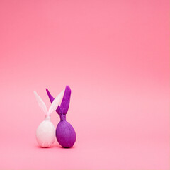 Easter bunnies paper gift eggs,  wrapping diy idea. Minimal Easter concept. With copy space.