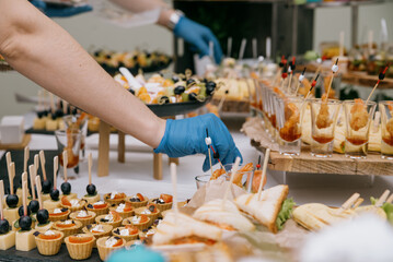 Delicacies and snacks at the buffet or banquet. Catering.