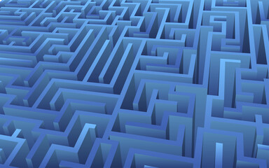 Blue maze illustration. Abstract labyrinth 3D rendering. Blue maze, abstract illustration