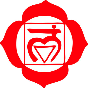 Vector illustration with symbol chakra Muladhara. Hand drawn red chakra. Yoga posters set. Freehand Chakra Muladhara symbol