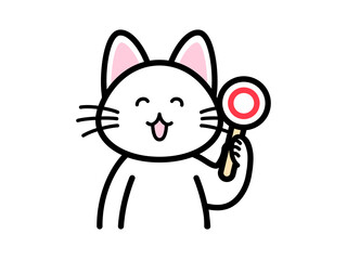 マルのフリップを持つ猫