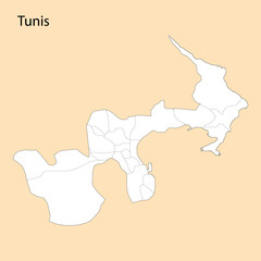 High Quality map of Tunis is a region of Tunisia
