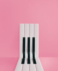Minimal aesthetic composition of piano keys arranged in an abstract, rectangular shape on an...