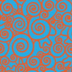 Abstract seamless pattern on blue background. Doodle sea wallpaper. Line art waves print.