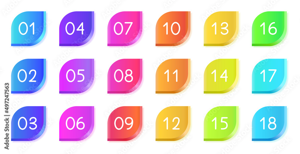 Poster bullet icons with numbers set. gradient bullet points, isolated on a white background. 3d rendering 