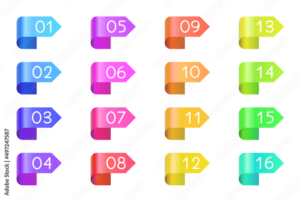 Poster bullet icons with numbers set. gradient bullet points, isolated on a white background. 3d rendering 