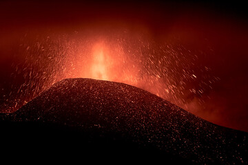 Night volcano eruption