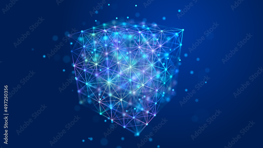 Poster digital blockchain concept. data storage in separate cells. abstract background with dots and connec