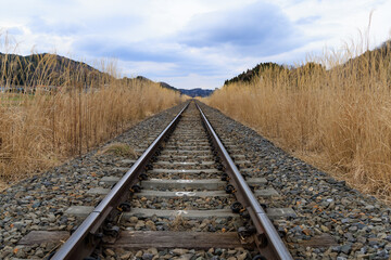 Fototapeta premium 真っすぐ伸びる地方鉄道の線路