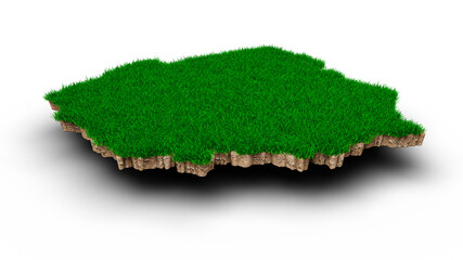 Map soil land geology cross-section with green grass and Rock ground texture 3d illustration
