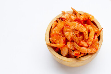 Dried shrimp in white background.