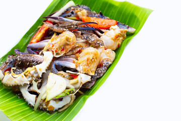 spicy green mango salad with blue crab