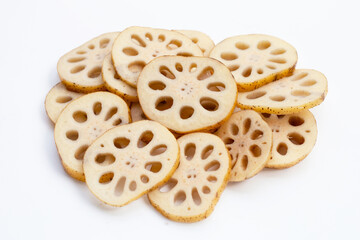 Lotus root on white background