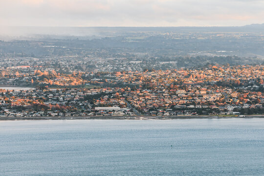 Aerial View Of Coastal Houses Near The Ocean In New Zealand