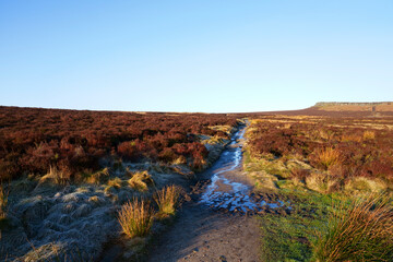 Early morning on a wet path to Stanage Edge in Derbyshire