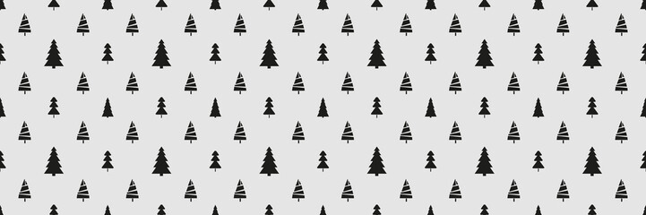 Obraz premium Seamless pattern with christmas trees. Abstract geometric wallpaper. Print for textile, flyer or poster. Artwork for design. Black and white illustration