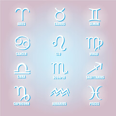 Set of simple and flat style astrological signs. Horoscope, astrology, star signs concept. Vector illustration.