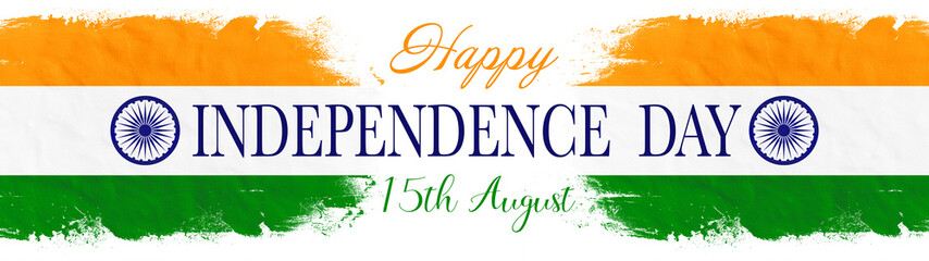 Independence Day of India 15th August background banner pattern template illustration - Abstract brushstroke paint brush splash in the colors of indian flag, isolated on white texture - obrazy, fototapety, plakaty