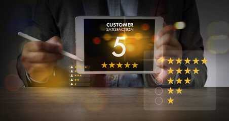 Online Review Concept Customer Experience  feedback rating to service experience on online...