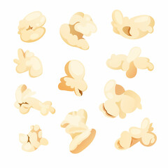 Popcorn pieces set for cinema, movie, food concepts. Cartoon vector illustration.