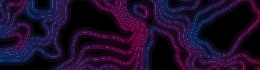 Neon outline topographic contour map abstract tech banner design. Geometric vector background
