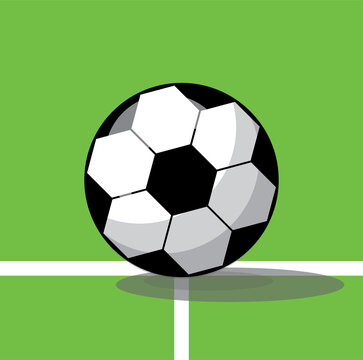 minimalist vector illustration of a soccer ball on a green field, football icon