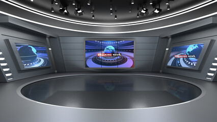 News Studio, Backdrop For TV Shows .TV On Wall.3D Virtual News Studio Background, 3d illustration